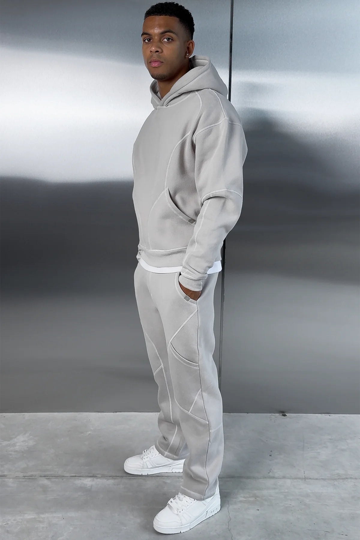 Grey Contrast Stitch Tracksuit Set (Hoodie + Joggers) | Pre Black Friday Offer