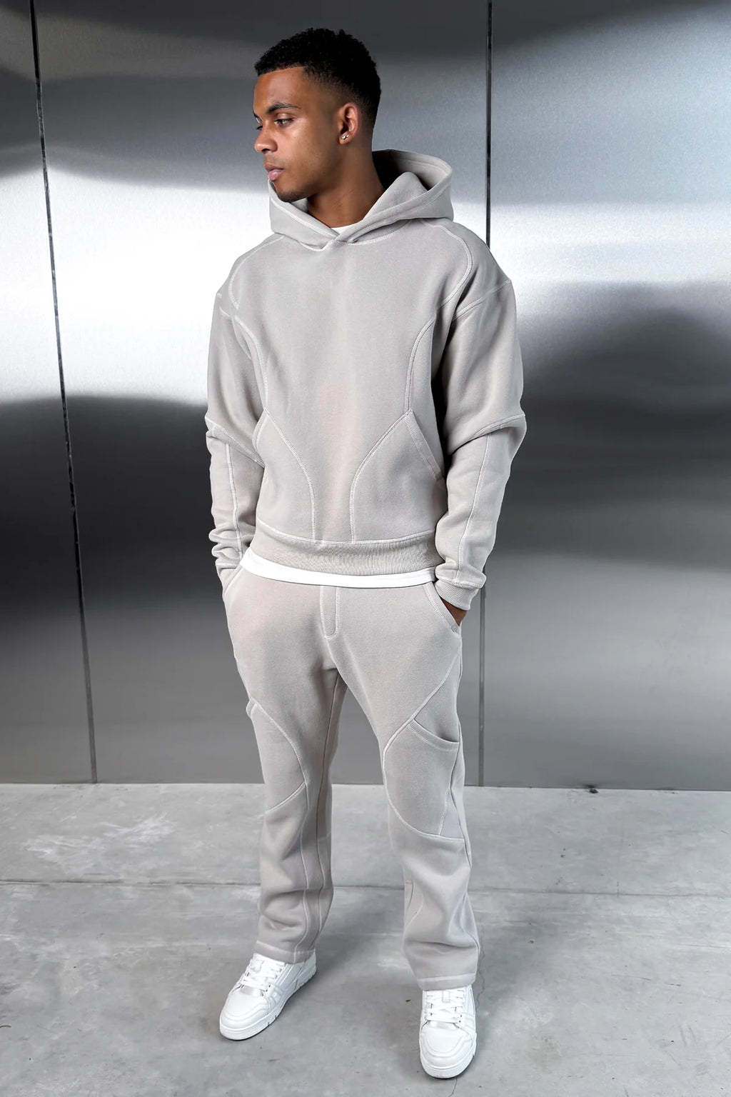 Grey Contrast Stitch Tracksuit Set (Hoodie + Joggers) | Pre Black Friday Offer