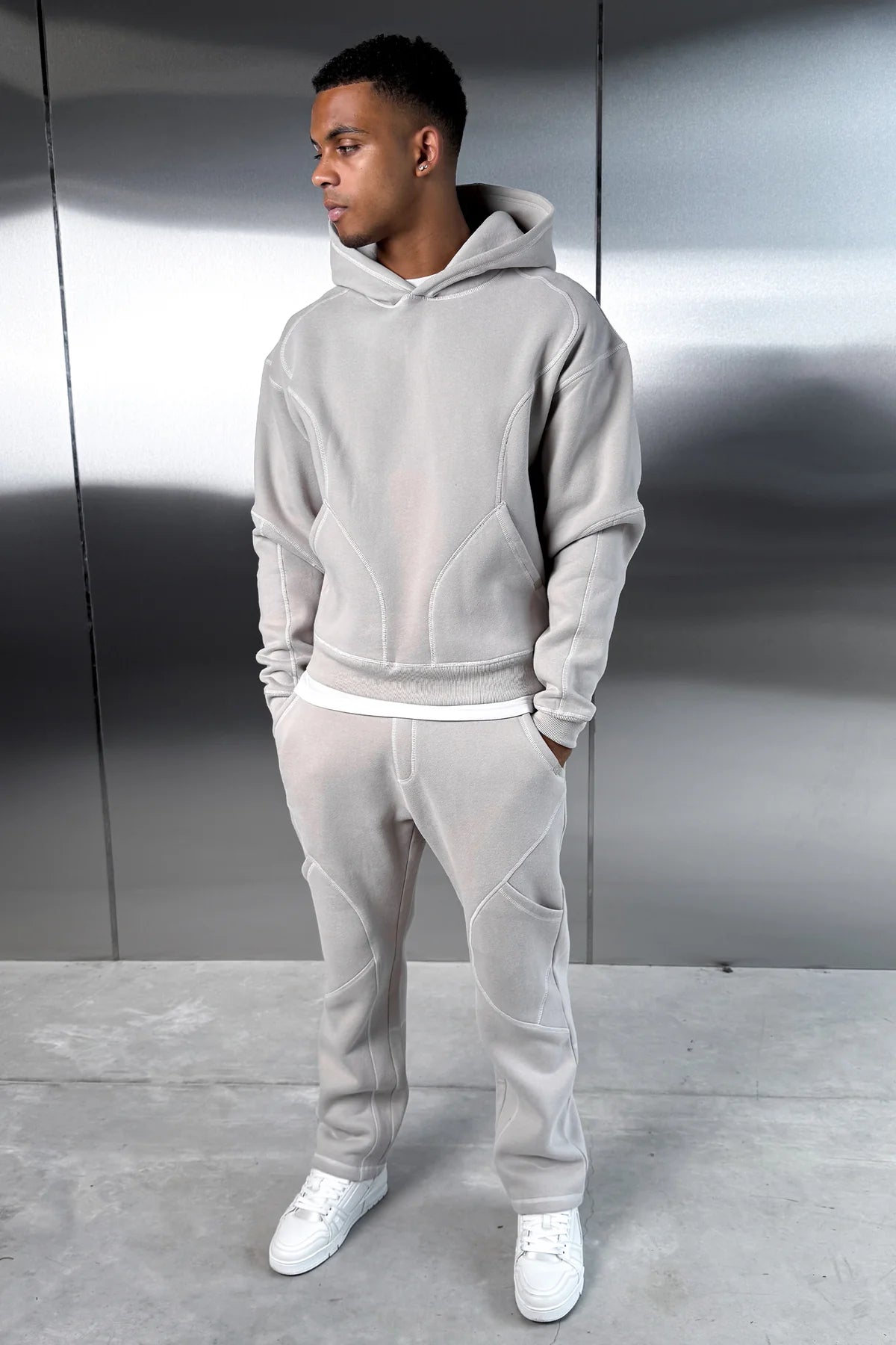 Grey Contrast Stitch Tracksuit Set (Hoodie + Joggers) | Pre Black Friday Offer